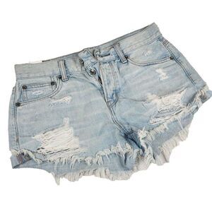 Cut Off Jean Shorts Womens Size 4 Blue Denim Destroyed Tom Girl Shortie